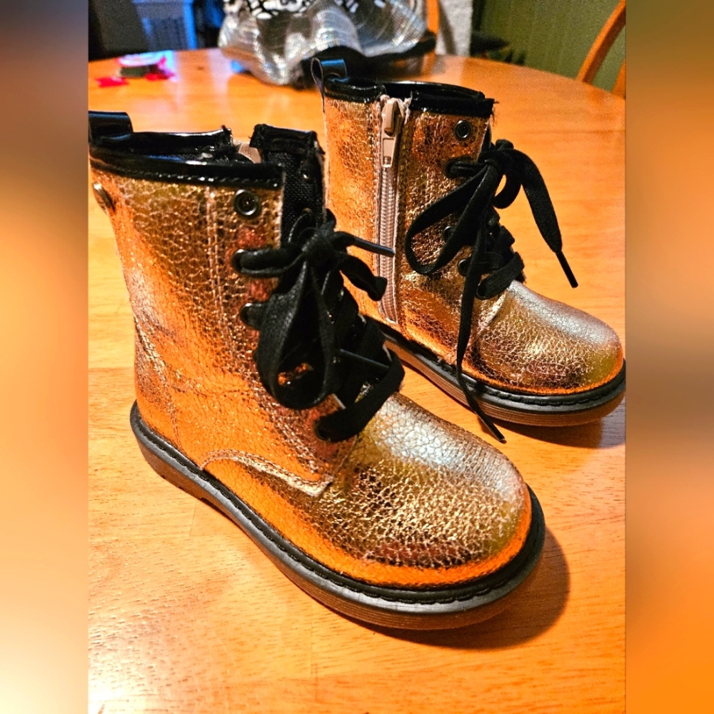 Rose gold lace up girls size 8 boots